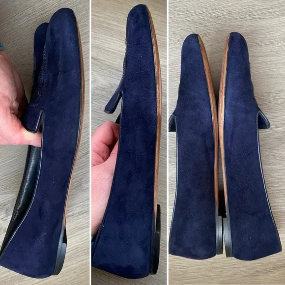 Alexander McQueen GUC Women's Blue Sequin Skull Loafers - Picture 3 of 4